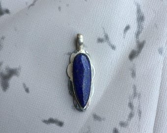 Natural Lapis Lazuli Pendant, Handmade Pendant, 925 Sterling Silver Jewelry, Pear Stone
