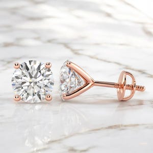 1.00CT Lab Grown Diamond Stud Earrings – 14K Gold Round Cut Solitaire Screw Back Earrings for Women – Ethical Minimalist Bridal Jewelry Gift