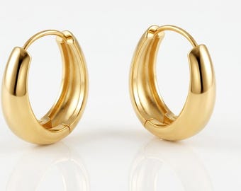 14K Solid Gold Chunky Huggie Hoop Earrings,Minimalist Gold Hoops, Small Thick Hoop Earrings,Everyday Lightweight Jewelry,Modern Gift for Her