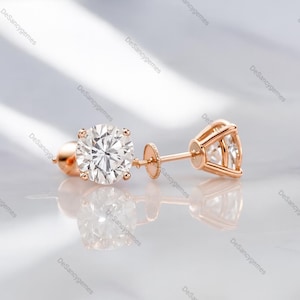 2.50CT Round Cut Moissanite Stud Earrings • 14K Solid Gold Solitaire Screw Back Earrings • Minimalist Bridal Jewelry Gift for Her