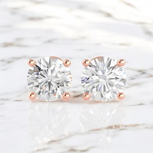 1/2CT Diamond Stud Earrings – 14K Solid Gold Round Cut Solitaire Screw Back Earrings for Women – Minimalist Dainty Fine Jewelry Gift