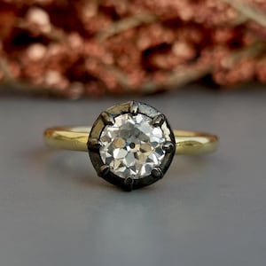OEC Old European Cut Round Button Back Georgian Cut Down Set Lab grown diamond Solitaire Engagement ring, ring for women, ring for her