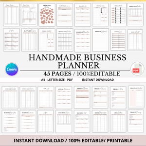 Printable handmade Business Planner, Printable Small Business Planner, Home Business Planner, Printable Business Plan,  Canva template.