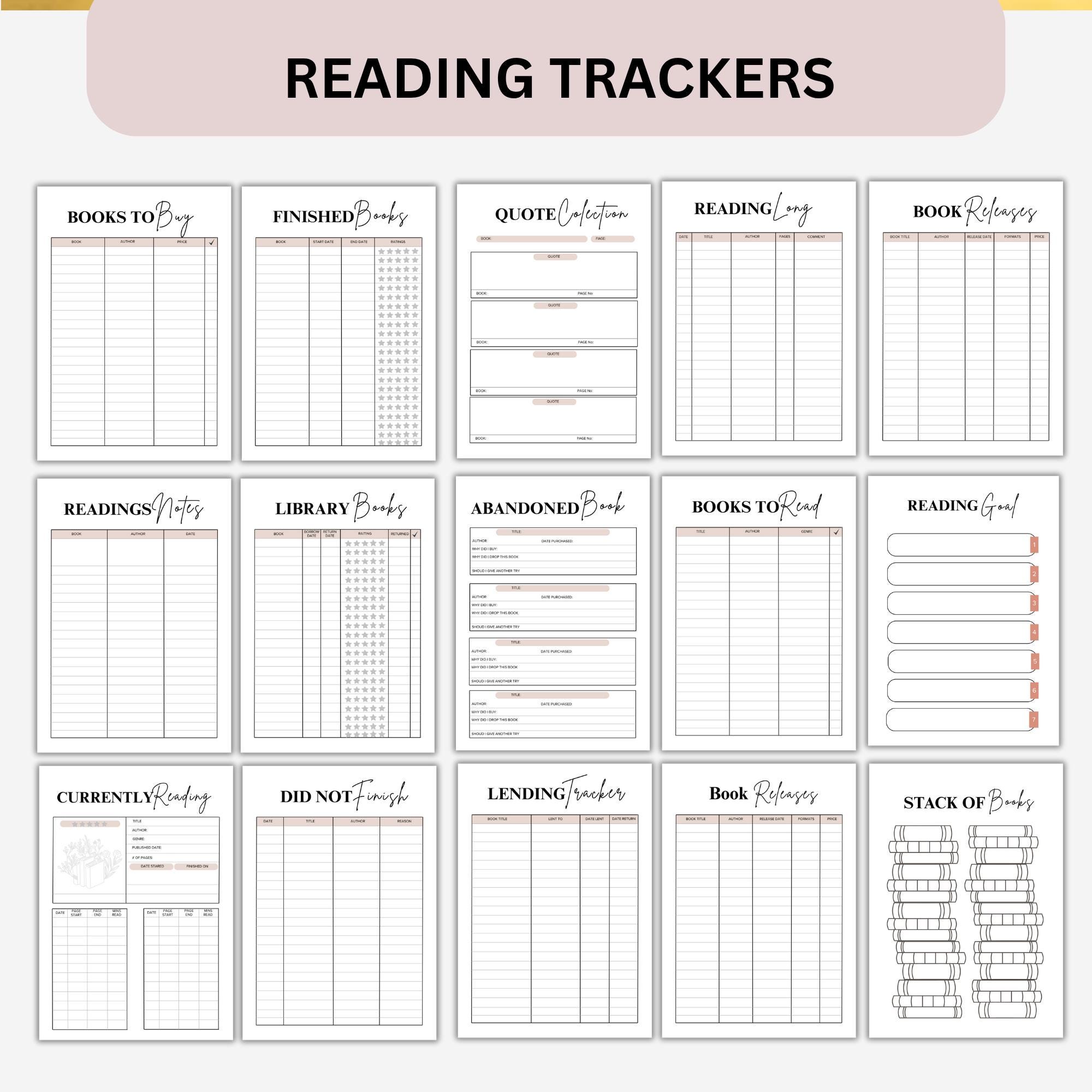 Book Reading Journal Bookshelf Tracker Reading Planner Bundle Book ...