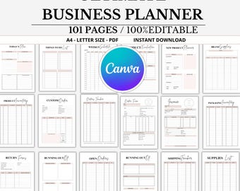 Modèle de planificateur d'entreprise imprimable Canva, tout-en-un pour petites entreprises, planificateur de petite entreprise modifiable Canva, classeur de démarrage.