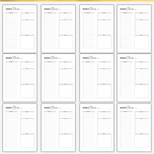 May include: Twelve daily planner pages are displayed. Each page has the text "DAILY Planner" at the top. The pages are designed with sections for scheduling and notes, and have a neutral colour palette.