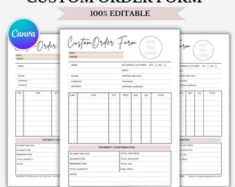 Formulaire de commande modifiable, modèle de formulaire de commande d'artisan, formulaires commerciaux d'artisanat de la boutique Etsy, formulaires pour petites entreprises, modèle de formulaire personnalisé modifiable Canva.