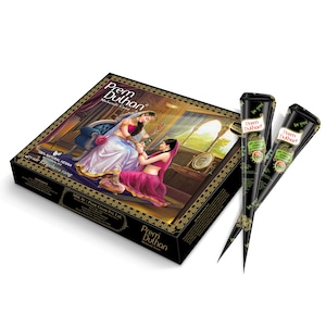 Prem Dulhan 100% natural henna cones body art on skin, nails, freckles- Ready to use mehndi cones temporary tattoo (12 Pack each 25gm 1-Box)