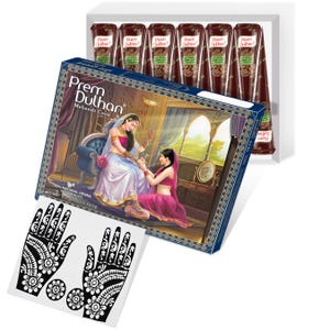 Natural Henna Cones with Stencils: Organic Brown Henna Paste (12 x 25g Cones/Box)
