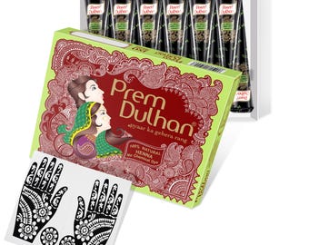 Organic Henna Tattoo Kit: Henna Cone & Stencil Designs with 12 Cones