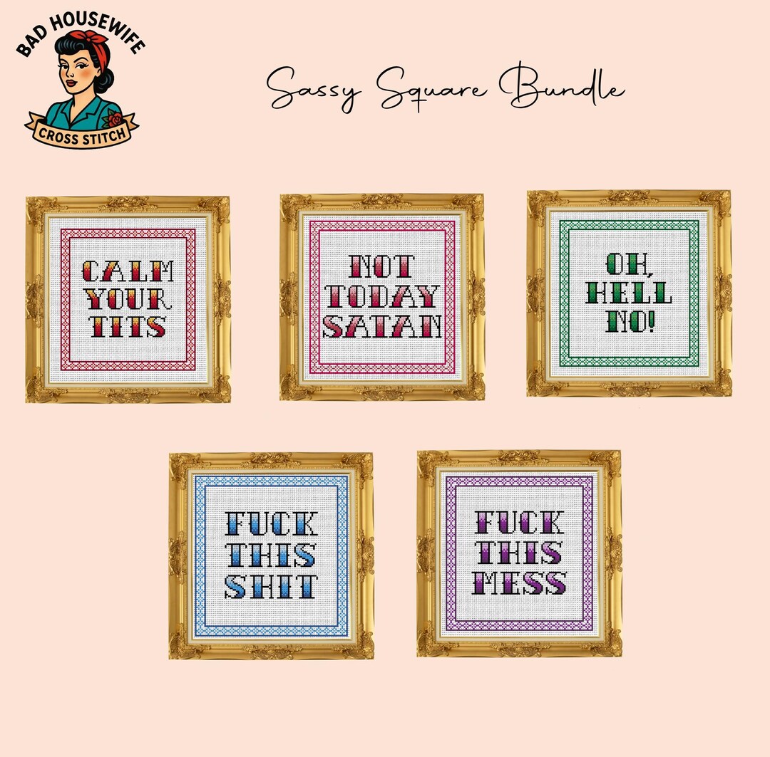 Swear Word Pattern Funny Swear Word Cross Stitch Pattern Bundle, Five Patterns, Assorted ...