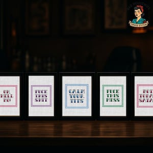 Funny Swear Word Cross Stitch Pattern Bundle, Five Patterns, Assorted Colours (Digital PDF).