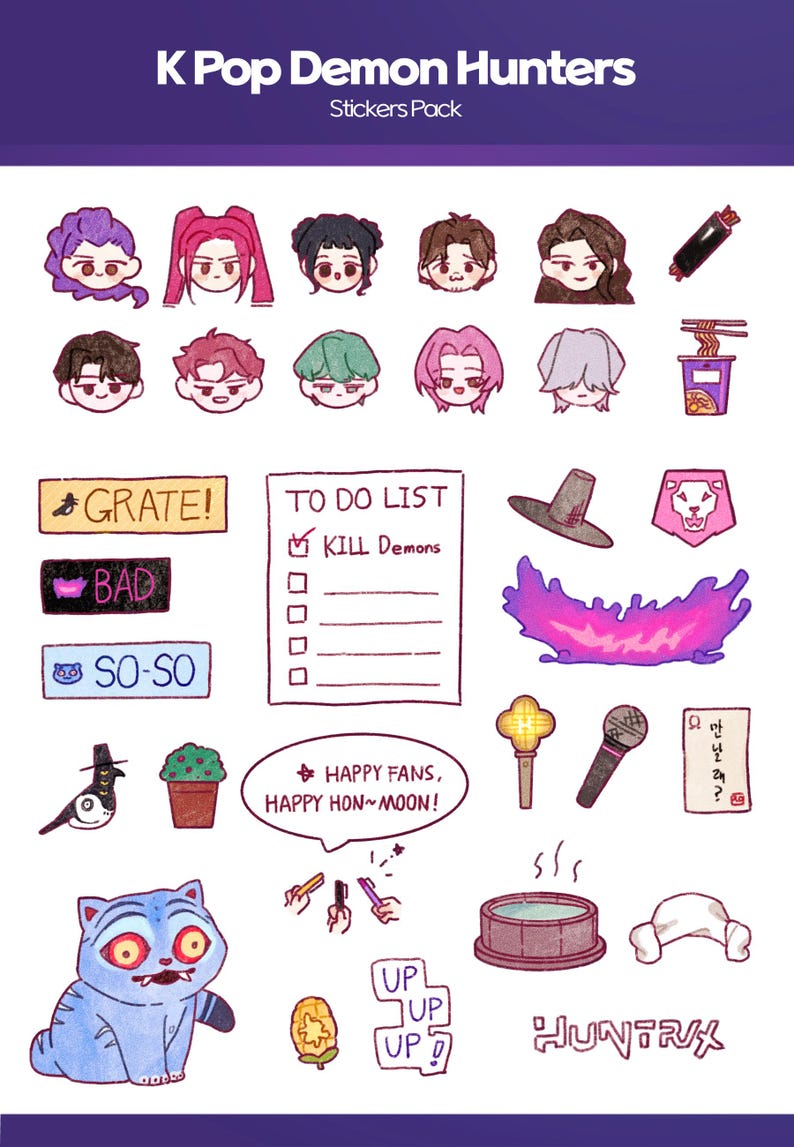 Routine Check Demon K-pop Demon Hunters Goodnotes Sticker Pack – Cute Hand-drawn Digital ...