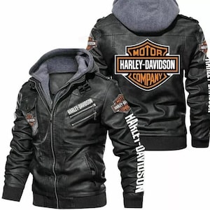 Harley Davidson Hooded Leather Jacket Premium Quality Genuine Cowhide Leather Cafe Racer Leather Jacket Unisex Slim Fit Biker Jacket Gift
