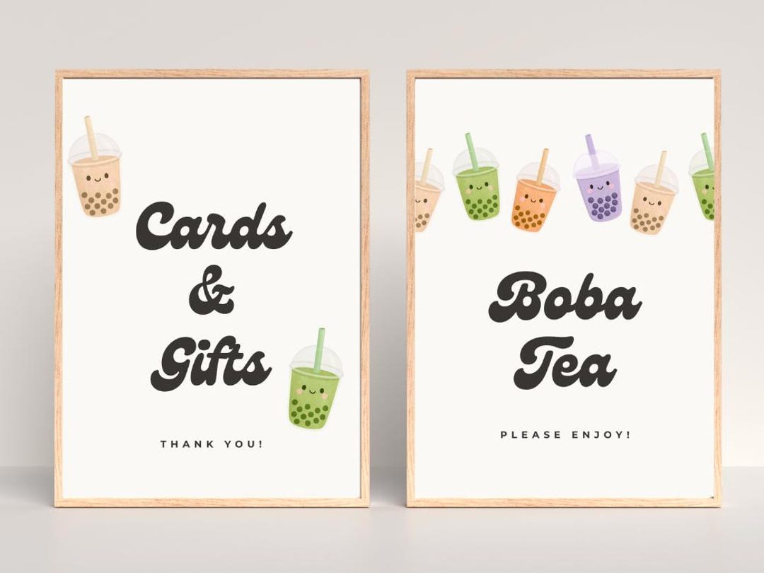 Editable Boba Bubble Tea Party Birthday Baby Shower Custom Table Sign ...