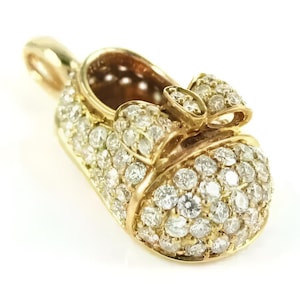 Round Cut Diamond Baby Shoe Charm Pendant, Baby Shoe Charm, Gifts for New Mothers, 14k Yellow Gold Plated Pendant