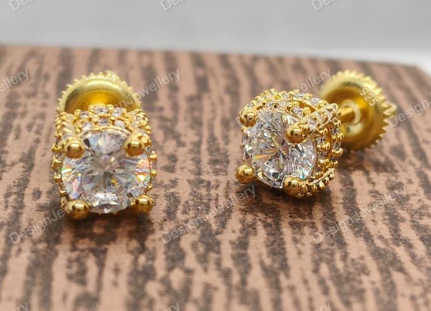 Round Cut Moissanite Diamond Stud Earrings for Men, 14K Yellow Gold Plated