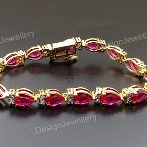 14k gult guldpläterat rubinarmband, tennisarmband med simulerad diamant