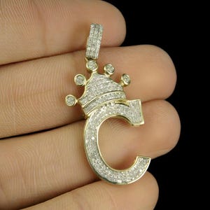 2.5Ct Round Cut Moiassnite Diamond &quot;C&quot; Letter Custom Pendant, Diamond Initial C Letter Alphabet King Crown Pendant, 925 Sterling Silver