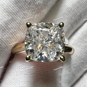 1.57 Carat Cushion Cut Diamond Engagement Ring 14k Yellow Gold Plated Solitaire Ring, Four Prong Round Cut Promise Solitaire Ring for Her