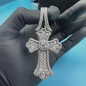 Hip Hop Cross Design Pendant, Iced Out Jesus pendant,Custom Letter Men&#39;s Pendant Moissanite Diamond,Hip Hop Cross Pendant,14K White Gold FN