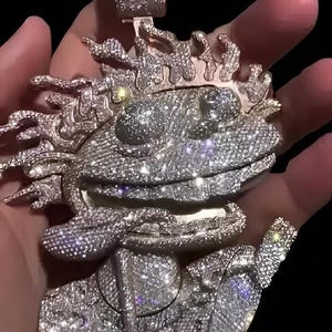 Custom Made Cartoon Pendant, Round Cut Moissanite Custom Pendant, Rapper Pendant, Iced Out Cartoon Pendant Gift For Him 925 Sterling Silver