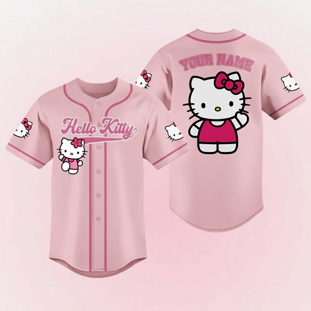 Discover Personalized Hello Kitty Baseball Jersey, Cute Cat Jersey Shirt, Kitty Baseball Jersey, Gift for Baseball Fan