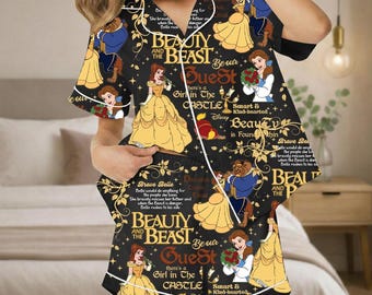 Pijamas de La Bella y la Bestia, pijamas de satén de la Princesa Bella, pijamas a juego para viajes a Disney, regalos del Reino Mágico