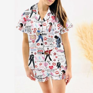 Elvis Presley Pajamas Set, Elvis King Long Satin Pajamas, Rock And Roll Pajamas, Elvis Short Pajamas, The King Christmas Pajamas