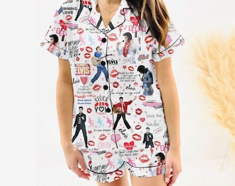Elvis Presley Pajamas Set, Elvis King Long Satin Pajamas, Rock And Roll Pajamas, Elvis Short Pajamas, The King Christmas Pajamas
