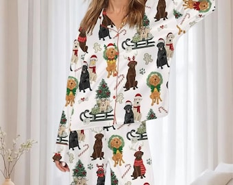 Labrador Retriever Satin Pajamas Set, Labrador Satin Pajamas, Dog Mom Xmas Pajamas, Labrador Mom Shirt, Farmhouse Pj Set, Dog Lover Gift