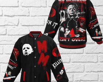 Chaqueta de béisbol de Michael Myers, chaqueta de béisbol de personajes de terror, chaqueta de suspense de Myers, sudadera con capucha de película de terror, regalo de película de terror