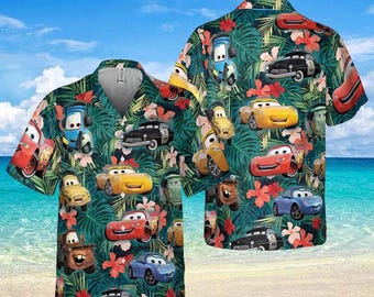 Lightning Mcqueen Tow Mater Disney Hawaiian Shirt, Disney Cars Movies Shirts, Disney Cars Hawaiian Shirt, Car Pixar Button Downs Shirt