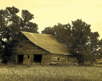 Wood and rusty old barn in sepia tones