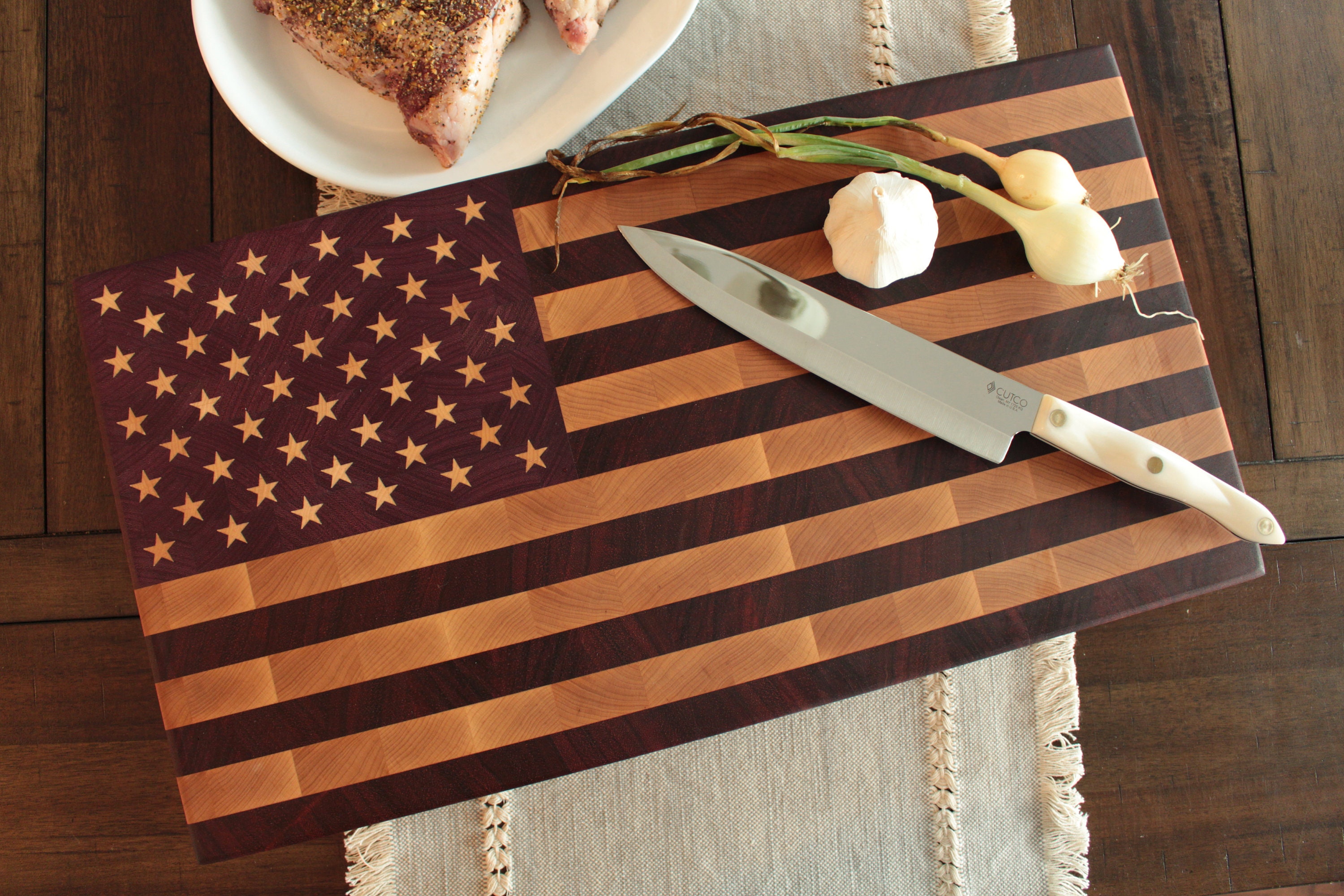 Patriot USA Flag Mahogany, Maple, Epoxy Wood End Grain Handmade Cutting Board