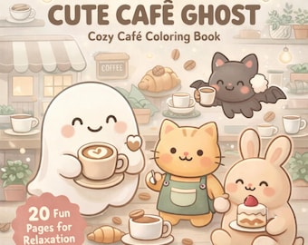 Cute Cafe Ghost Coloring Book | Kawaii Cafe Coloring Pages, Cozy Ghosts, Relaxing Coloring Book for Adults and Kids