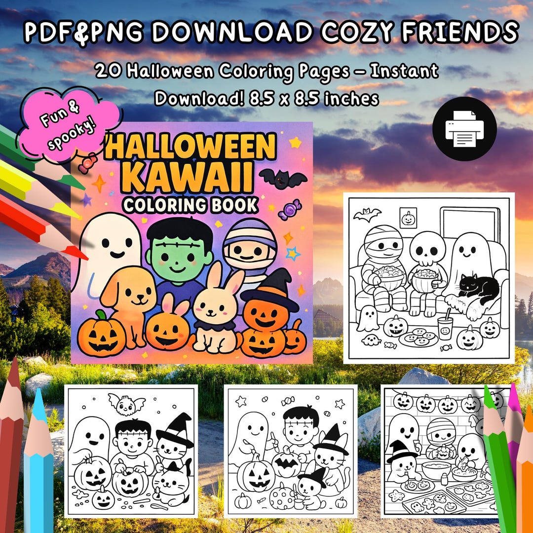 20 Cute Halloween Coloring Pages for Kids | Kawaii Halloween Activity ...