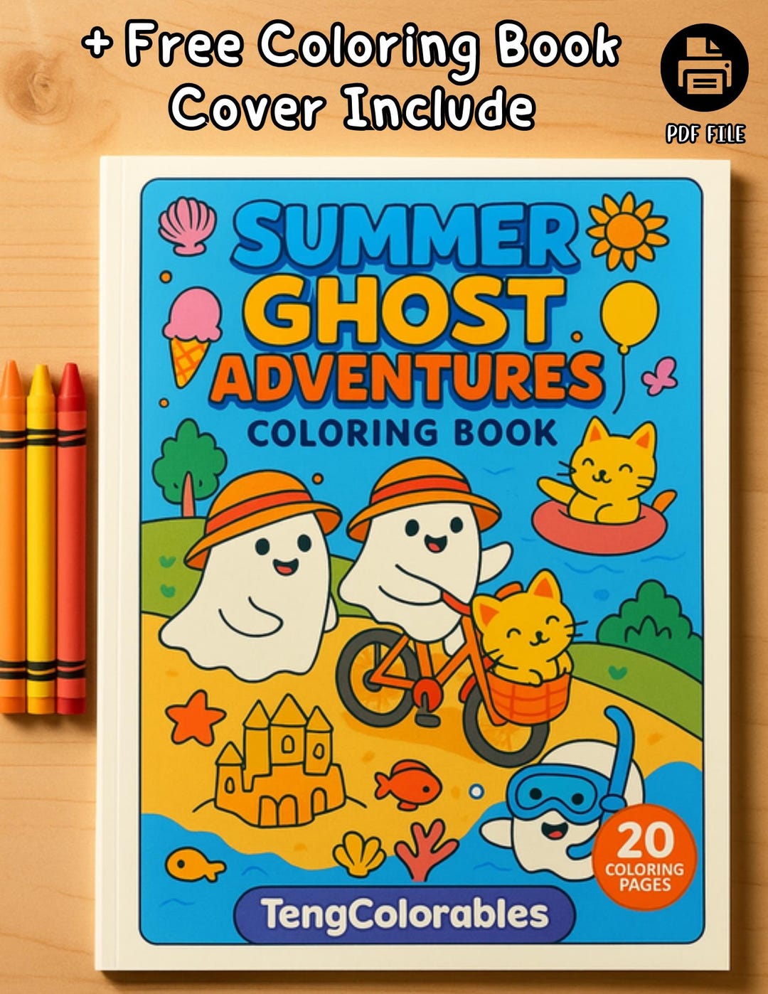 Summer Ghost Adventures Coloring Pages | 20 Cute Kawaii Ghost Summer ...
