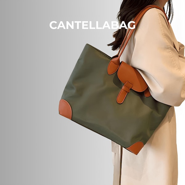 Lightweight Nylon Tote Bag – Large Capacity Business Casual Shoulder Handbag with Stitch Detail, Work & School Bag for Women and Teen Girls
