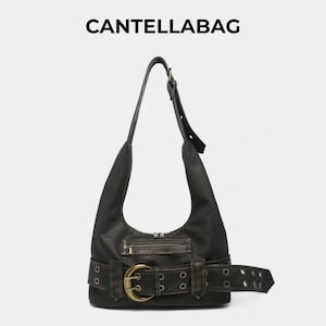 Bolsa de ombro de couro Y2K: bolsa estilo boho western biker com detalhes em metal
