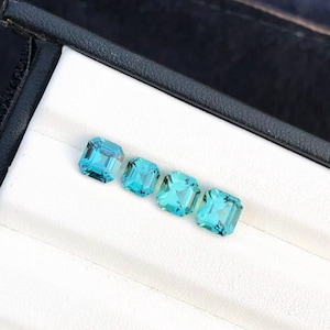 20 Ct (4 Pcs) GIE Certified Natural Paraiba Tourmaline Blue Green Asscher Cut Pair Loose Gemstone Jewelry Ring Size