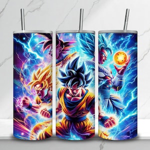 Electric Anime Warrior Tumbler | 20oz Stainless Steel Cup with Energy Blast Design | Anime Gift for Him | Colorful Manga Drinkware
