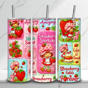 Strawberry Shortcake Tumbler Wrap PNG: Retro Girl Design (Digital Download)