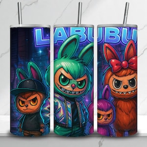 Labubu Tumbler Wrap PNG: 20oz/30oz Skinny Tumbler Design (Digital Download)