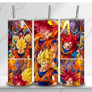 All form Anime Warrior Tumbler | 20oz Stainless Steel Cup with Energy Blast Design | Anime Gift for Him | Colorful Manga Drinkware