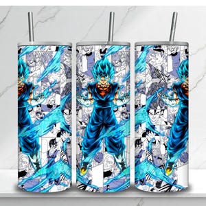 Blue Power Anime Tumbler | 20oz Manga-Inspired Stainless Steel Cup | Electric Anime Gift for Him | Bold Anime Coffee Tumbler