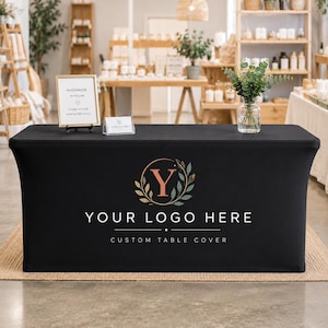 Benutzerdefiniertes Logo Tischdecke, Branded Stretch Spandex ausgestattet Tischdecke für Verkäufer Stand, Messe Display, Business Event Tischdecke 4 ft 6 ft