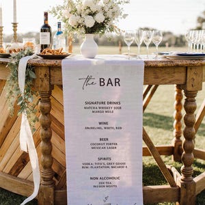 Fabric Bar Sign, Fabric Bar Menu, Wedding Bar Menu, Custom Linen Bar Sign, Signature Cocktail Menu, Minimalist Wedding Bar Sign For Drinks