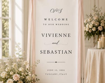 Custom Fabric Wedding Welcome Sign, Personalized Linen Ceremony Banner with Names and Date, Elegant Wedding Decor for Bridal Shower