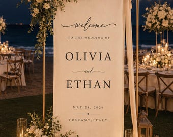 Personalized Linen Wedding Banner, Custom Fabric Welcome Sign, Elegant Ceremony Backdrop for Reception & Outdoor Wedding Decor